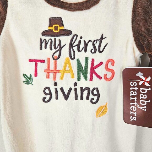 Boys Baby Starters My First Thanksgiving Footed Outfit Size 3 Months Turkey Soft - Picture 4 of 9